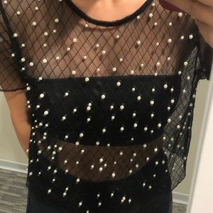 Zara See Through Pearls Top